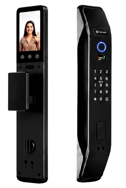 Front and side views of the GTECHNO SAZE pro GT-101 smart door lock