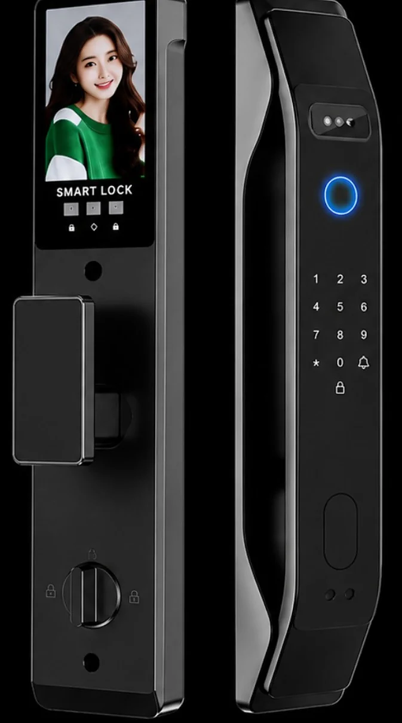 GTechno Luma GT-G100 smart digital lock, front and side views